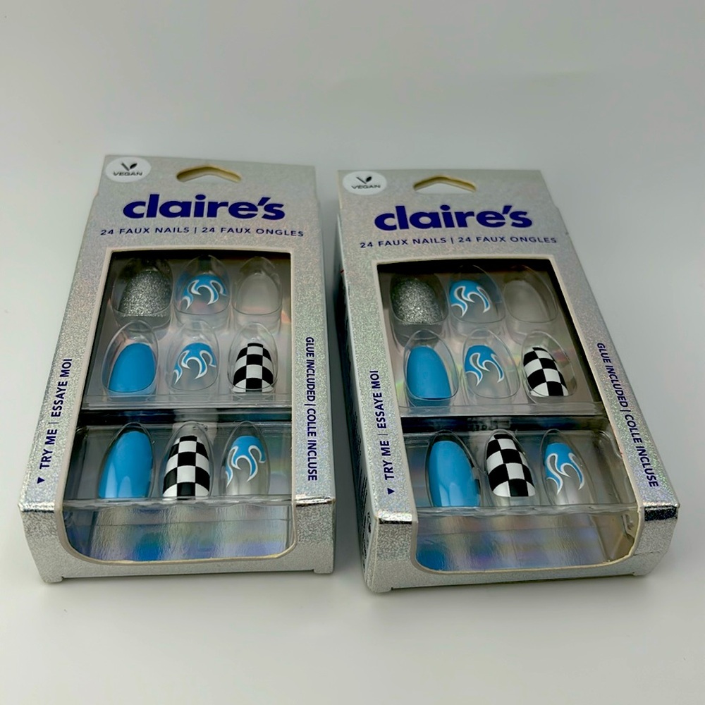 2pcs Claire’s Faux 24 Nails Short Square Multicolor Vegan W/Glue-Brand New